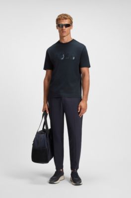 Cotton-jersey T-shirt with structured logo, Dark Blue