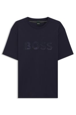 BOSS - Cotton-jersey T-shirt with structured logo - Purple