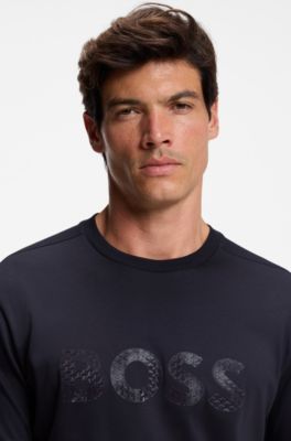 Cotton-jersey T-shirt with structured logo, Purple