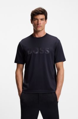 Cotton-jersey T-shirt with structured logo, Purple