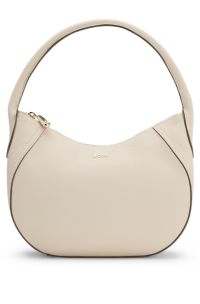 Leather hobo bag with logo detail, Light Beige