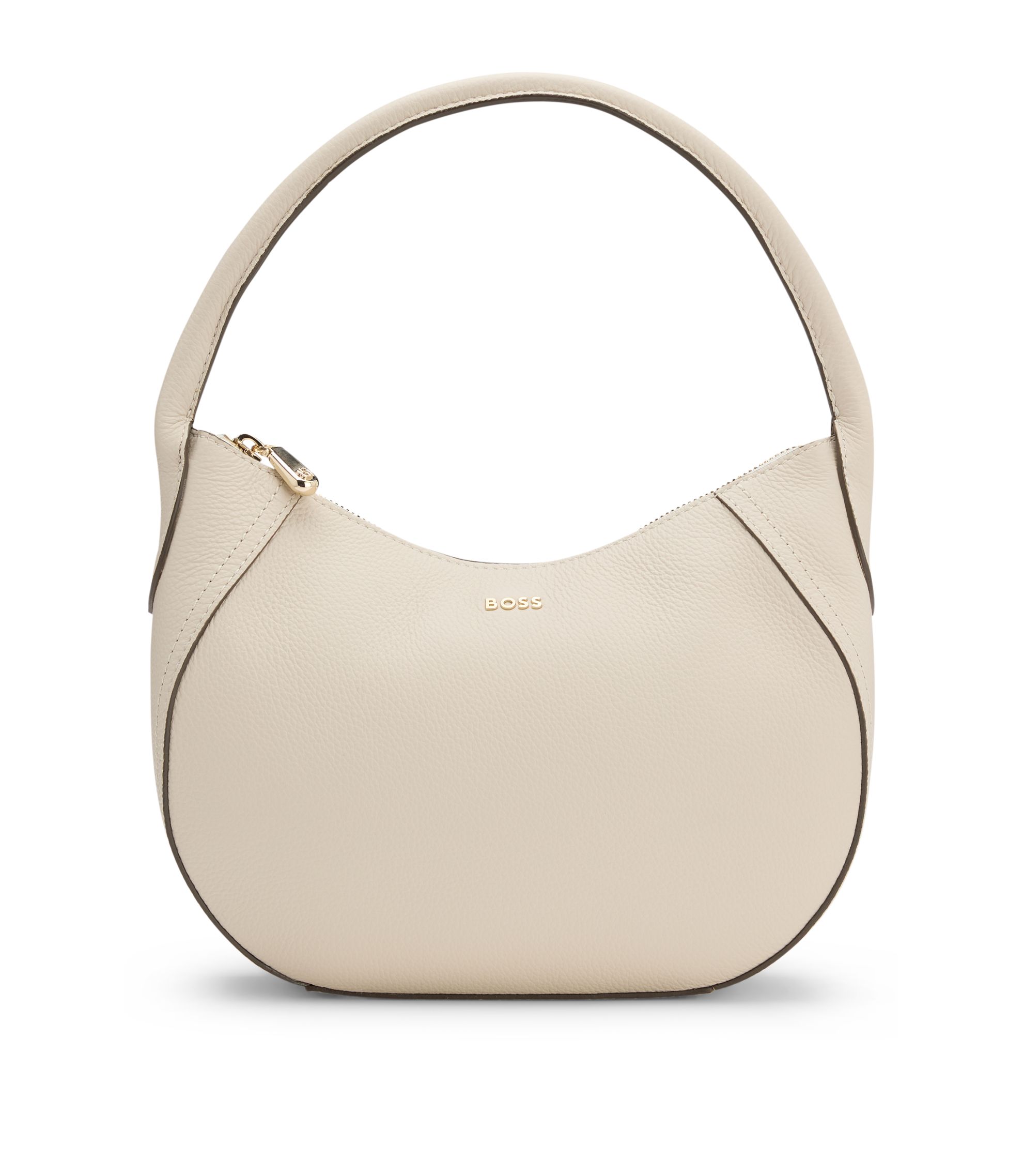 BOSS - Leather hobo bag with logo detail - Light Beige