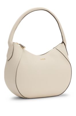 Leather hobo bag with logo detail, Light Beige