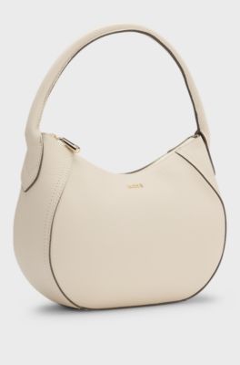 Leather hobo bag with logo detail, Light Beige