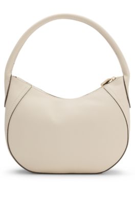 Leather hobo bag with logo detail, Light Beige