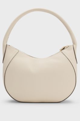 Leather hobo bag with logo detail, Light Beige