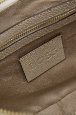Leather hobo bag with logo detail, Light Beige
