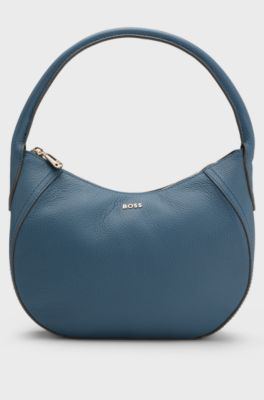 Sac hobo en cuir avec d&eacute;tail logot&eacute;, Bleu