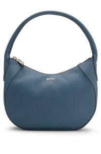 Leather hobo bag with logo detail, Blue