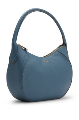 Leather hobo bag with logo detail, Blue