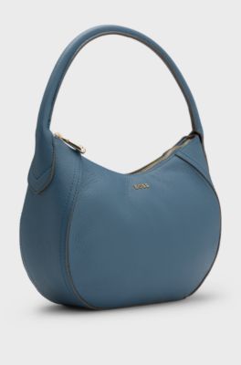 Sac hobo en cuir avec d&eacute;tail logot&eacute;, Bleu