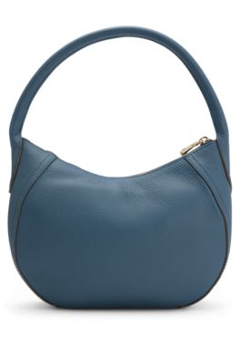 Leather hobo bag with logo detail, Blue
