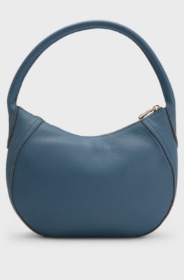 Leather hobo bag with logo detail, Blue