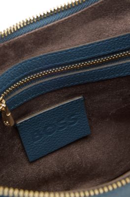 Leather hobo bag with logo detail, Blue