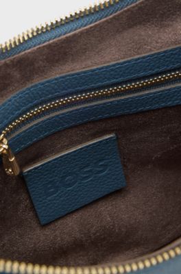Leather hobo bag with logo detail, Blue