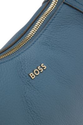 Leather hobo bag with logo detail, Blue