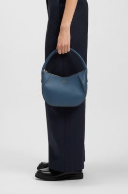 Leather hobo bag with logo detail, Blue