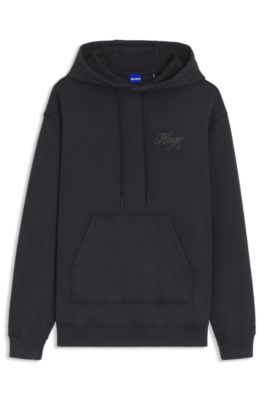 Oversized-fit hoodie with rhinestone-studded logos, Black