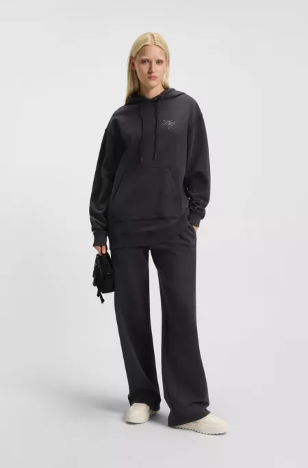 Oversized-fit hoodie with rhinestone-studded logos