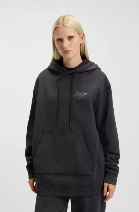 Oversized-fit hoodie with rhinestone-studded logos