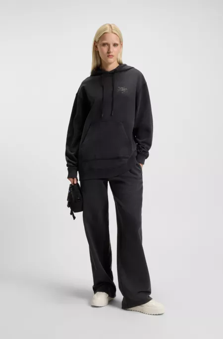 Cotton-terry tracksuit bottoms with rhinestone logo
