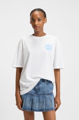 Camiseta oversize fit de algod&oacute;n con logo de dise&ntilde;o, Blanco