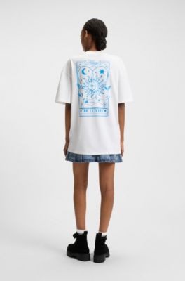 Camiseta oversize fit de algod&oacute;n con logo de dise&ntilde;o, Blanco
