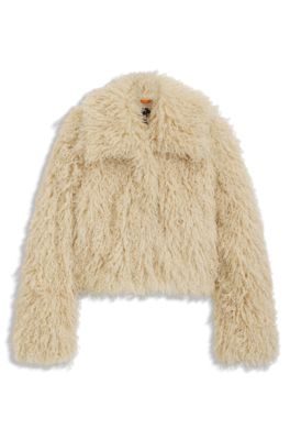 Cropped-Jacke aus mongolischem Kunstfell, Hellbeige