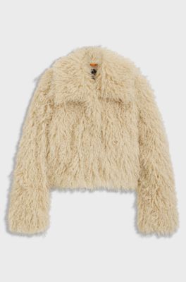 Cropped jacket in Mongolian faux fur, Light Beige