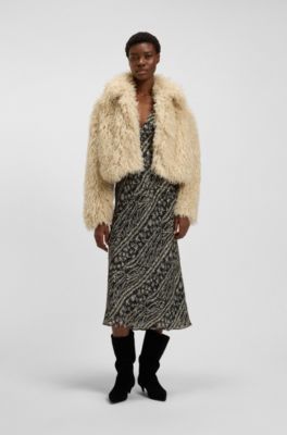 Cropped jacket in Mongolian faux fur, Light Beige