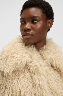 Cropped jacket in Mongolian faux fur, Light Beige
