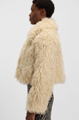 Cropped jacket in Mongolian faux fur, Light Beige