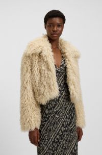 Cropped jacket in Mongolian faux fur, Light Beige