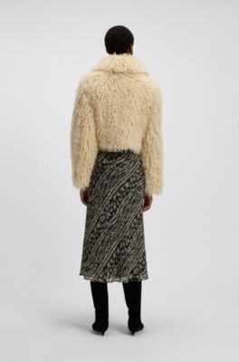 Cropped-Jacke aus mongolischem Kunstfell, Hellbeige