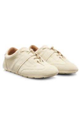 Suede trainers with Double B monogram, Light Beige