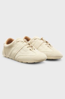 Suede trainers with Double B monogram, Light Beige