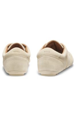 Suede trainers with Double B monogram, Light Beige
