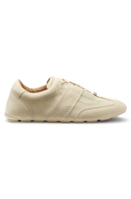 Suede trainers with Double B monogram, Light Beige