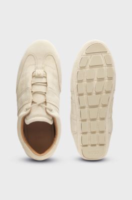 Suede trainers with Double B monogram, Light Beige