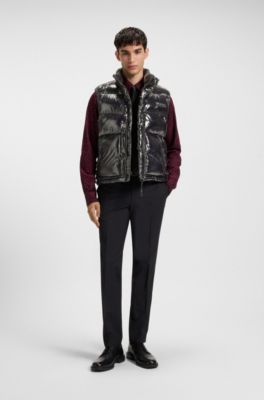 Gilet idrorepellente in tessuto lucido, Nero