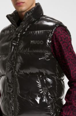 Gilet idrorepellente in tessuto lucido, Nero