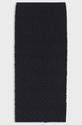 Pencil skirt with geometric pliss&eacute; , Black