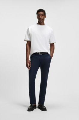 Mercerised-cotton T-shirt with striped cuffs, White