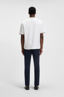 Mercerised-cotton T-shirt with striped cuffs, White