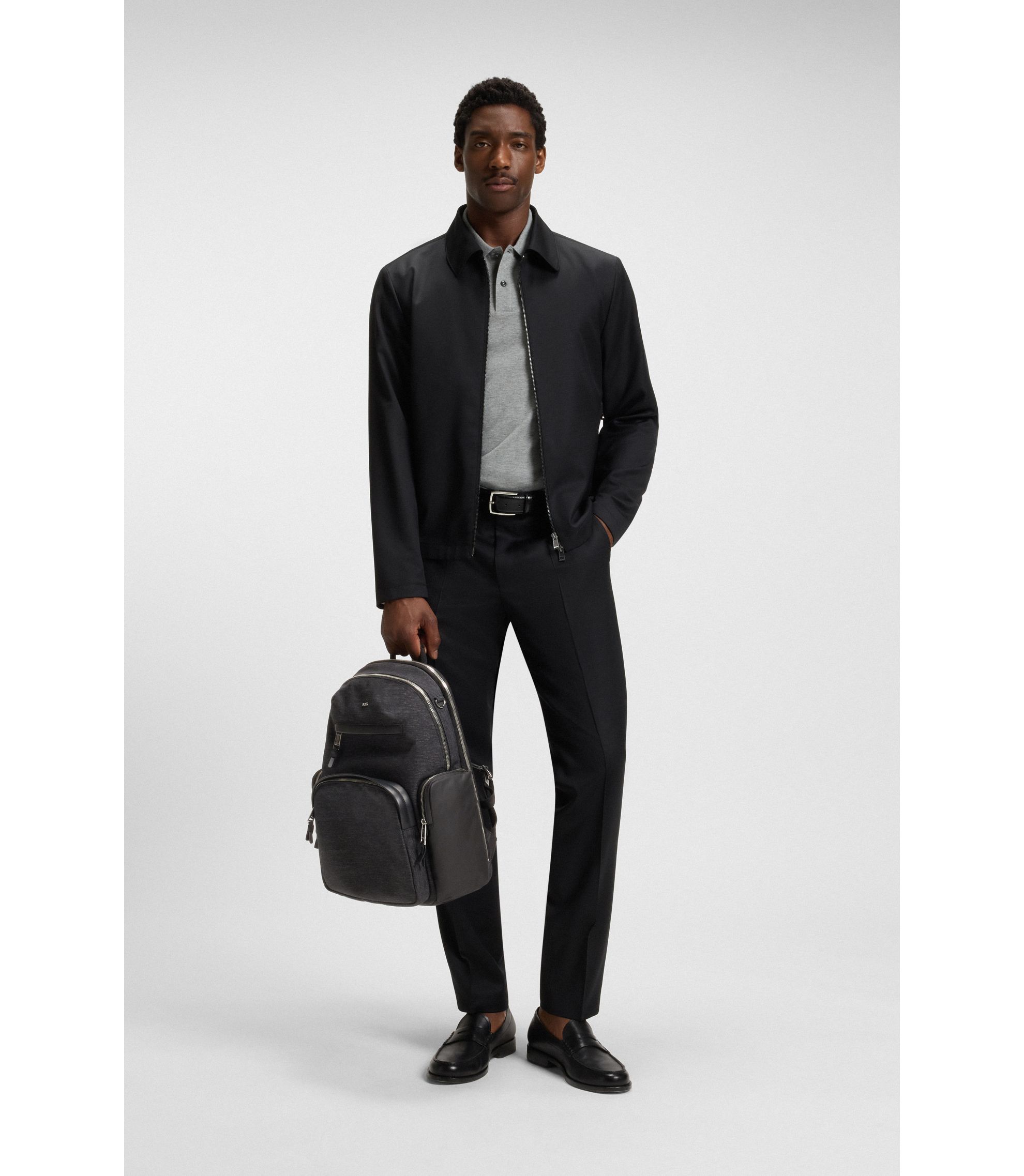 Hugo Boss Leather Backpack With Wheels BOSS Backpack With Contrast