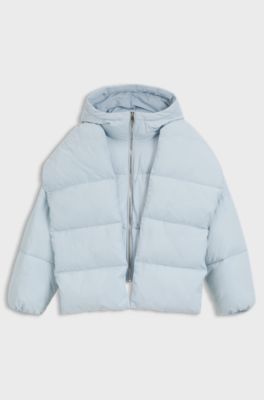 Water-repellent padded jacket with detachable sleeves and scarf, Light Blue