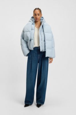 Water-repellent padded jacket with detachable sleeves and scarf, Light Blue