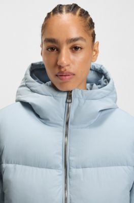 Water-repellent padded jacket with detachable sleeves and scarf, Light Blue