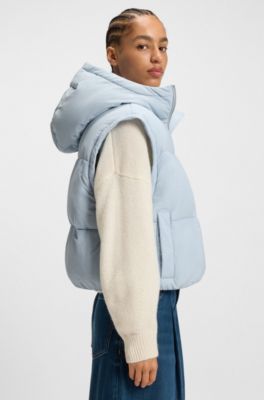 Water-repellent padded jacket with detachable sleeves and scarf, Light Blue