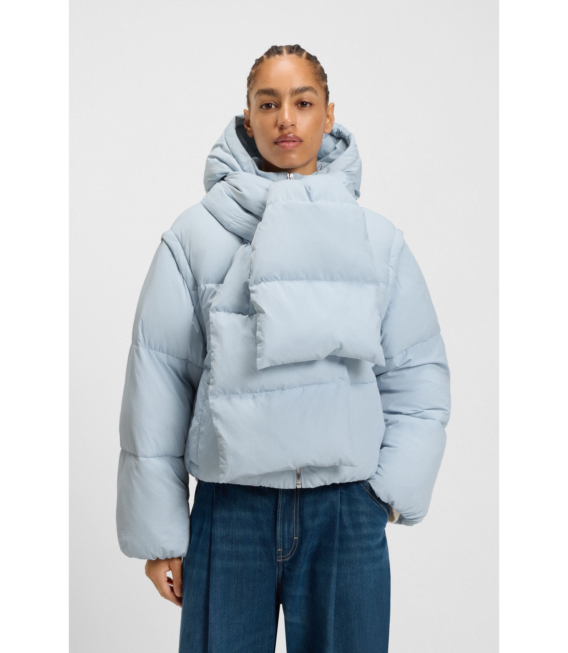 Wasserabweisende Steppjacke mit abnehmbaren Ärmeln und abnehmbarem Schal